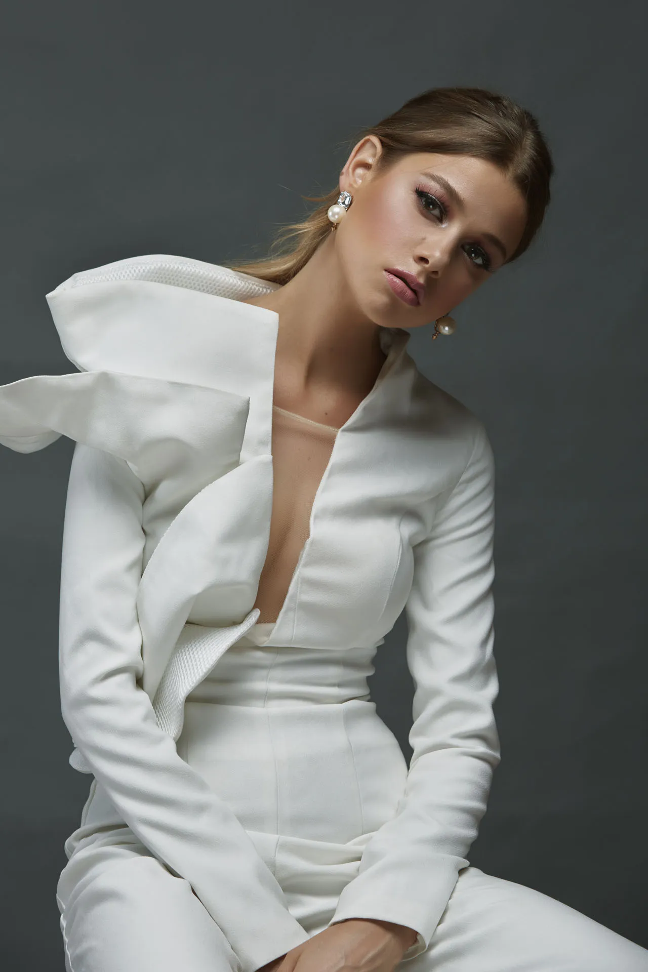 Maja kirner fashion editorial white suit - agency test