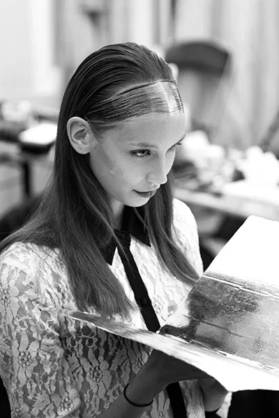 Backstage preparation lace dress bw - fashion week 1