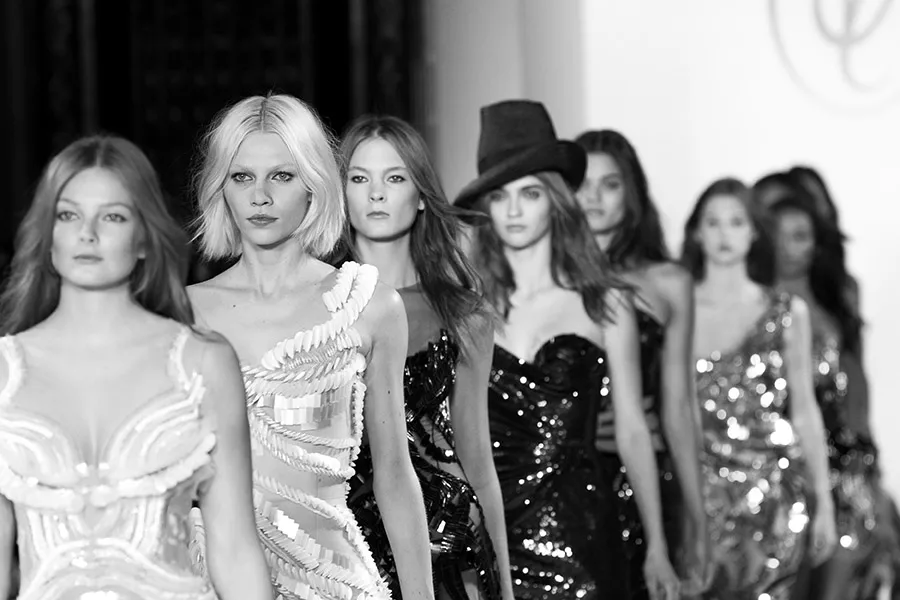 Runway models finale lineup bw - fashion week 1