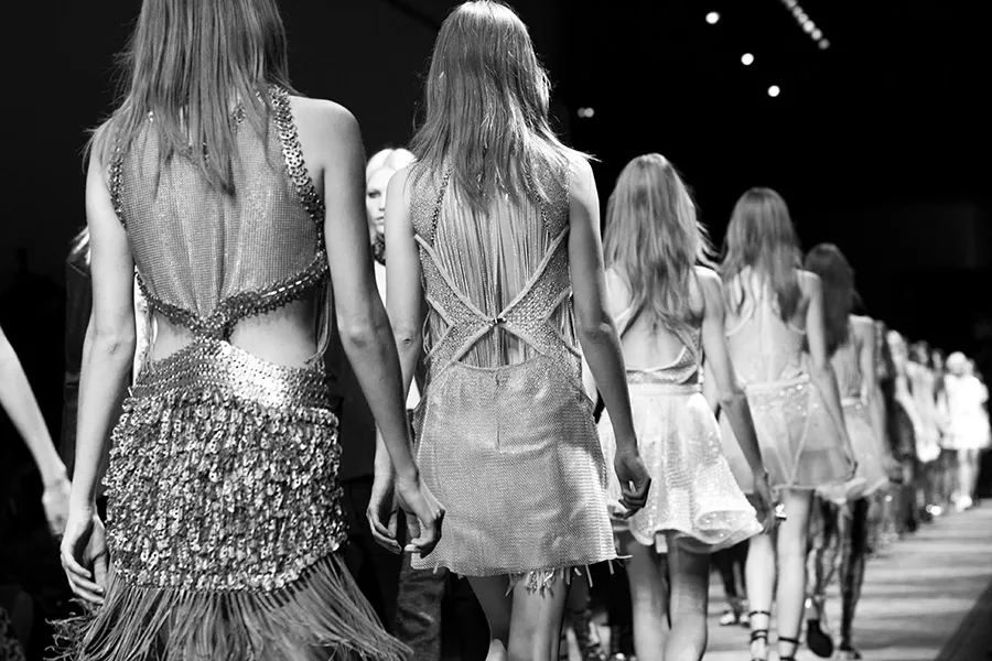 Backstage models dress detail bw - fashion week 1